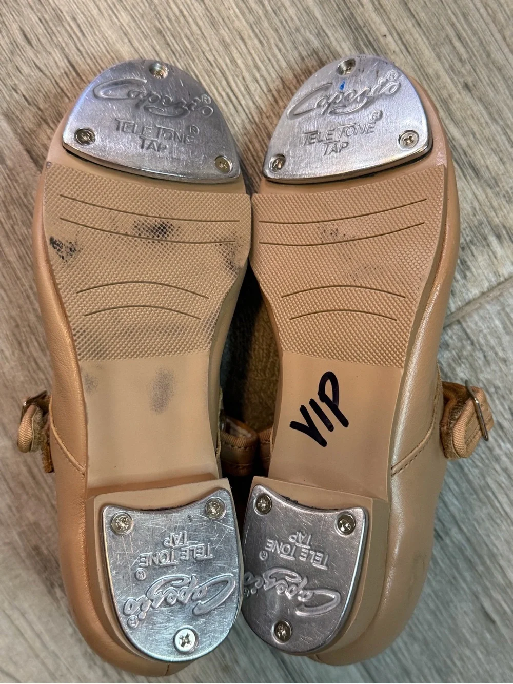 Capezio Tele Tone Tap Shoes Girls Size 13 M Nude Dance Showgirls